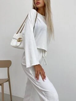 Women's Loungewear Sets Pure Color Fashion Comfort Soft Home Daily Bed Polyester Breathable Crew Neck Long Sleeve T Shirt Tee Pant Elastic Waist Fall Winter White Pink -Deals The Sexy Bra Store ihdexl1693206735717