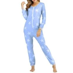 Women's Jumpsuit Sets Star Warm Fashion Casual Home Daily Bed Polyester Breathable Crew Neck Long Sleeve Fall Winter Pink Blue -Deals The Sexy Bra Store ijnkxk1692348357263