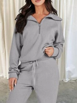 Women's Loungewear Sets Pure Color Casual Comfort Home Street Daily Polyester Breathable Lapel Long Sleeve Pullover Pant Pocket Fall Winter Lake Blue Black -Deals The Sexy Bra Store ikblne1696751815538