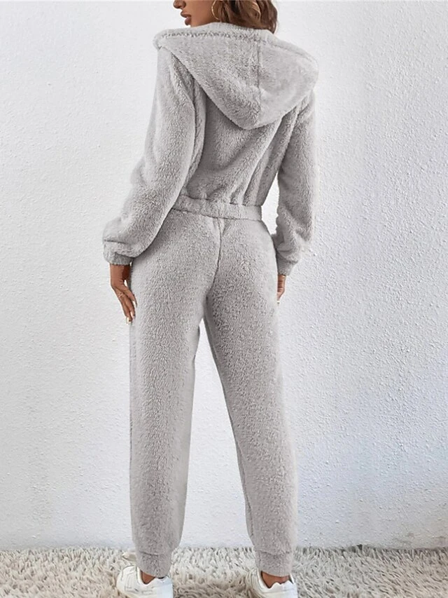Women's Pajamas Sets Pure Color Warm Fashion Plush Home Daily Bed Polyester Warm Breathable Hoodie Long Sleeve Cardigan Pant Elastic Waist Fall Winter Green Khaki 9 Women's Pajamas Sets Pure Color Warm Fashion Plush Home Daily Bed Polyester Warm Breathable Hoodie Long Sleeve Cardigan Pant Elastic Waist Fall Winter Green Khaki - Image 9