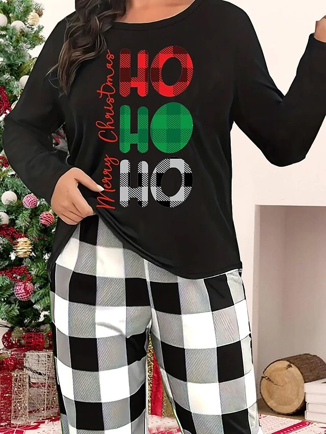 Women's Christmas Pajamas Top Letter Santa Claus Comfort Soft Home Christmas Spandex Fall Winter Black Red 2 Women's Christmas Pajamas Top Letter Santa Claus Comfort Soft Home Christmas Spandex Fall Winter Black Red - Image 2