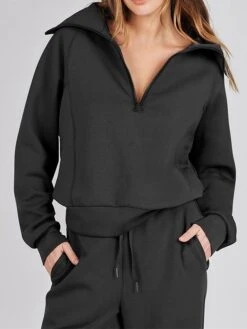 Women's Loungewear Sets Pure Color Fashion Sport Casual Home Street Daily Polyester Breathable Lapel Long Sleeve Hoodie Pant Pocket Fall Winter Black Fuchsia -Deals The Sexy Bra Store imabkq1694742407006