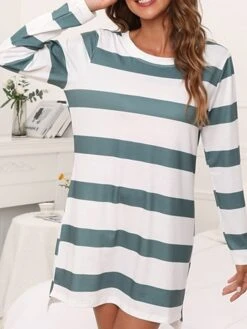 Women's Loungewear Nightgown Nightshirt Dress Stripe Basic Casual Comfort Home Daily Vacation Cotton Breathable Crew Neck Long Sleeve Summer Spring Black Green 19 Women's Loungewear Nightgown Nightshirt Dress Stripe Basic Casual Comfort Home Daily Vacation Cotton Breathable Crew Neck Long Sleeve Summer Spring Black Green -Deals The Sexy Bra Store imgaku1679463200708