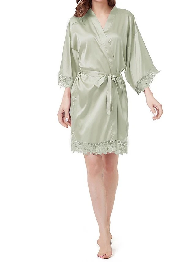 Women's Pajamas Robe Bathrobe Silk Robe Pure Color Casual Comfort Soft Wedding Party Satin Breathable V Wire Long Sleeve Summer Fall Black Light Green 2 Women's Pajamas Robe Bathrobe Silk Robe Pure Color Casual Comfort Soft Wedding Party Satin Breathable V Wire Long Sleeve Summer Fall Black Light Green - Image 2