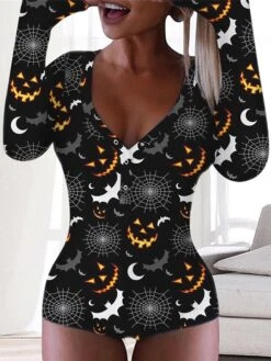Women's Pajamas Onesie Cat Pumpkin Retro Gothic Punk & Gothic Carnival Halloween Polyester Breathable Crew Neck Long Sleeve Fall Winter Black White -Deals The Sexy Bra Store ingkgg1692257133732