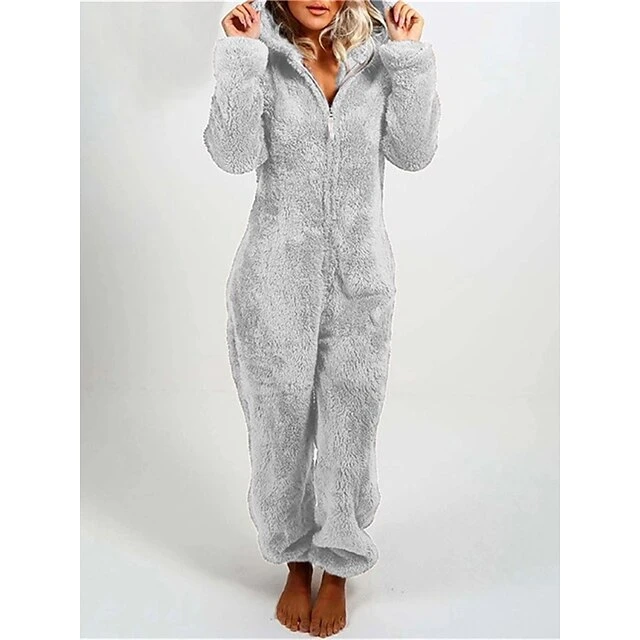 Women's Plus Size Onesie Pajama For Adult Pure Color Warm Fashion Plush Home Christmas DailyWarm Hoodie Long Sleeve Fall Winter Black Red 3 Women's Plus Size Onesie Pajama For Adult Pure Color Warm Fashion Plush Home Christmas DailyWarm Hoodie Long Sleeve Fall Winter Black Red - Image 3
