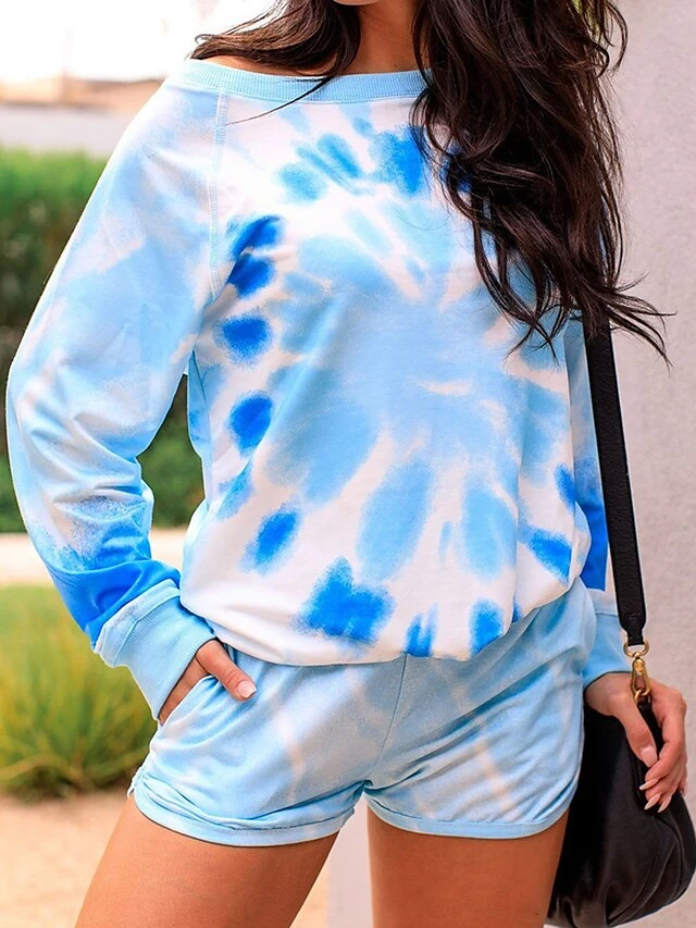 Women's Loungewear Sets Tie Dye Sport Casual Comfort Home Daily Gyms Polyester Breathable Crew Neck Long Sleeve Hoodie Shorts Pocket Fall Blue 8 Women's Loungewear Sets Tie Dye Sport Casual Comfort Home Daily Gyms Polyester Breathable Crew Neck Long Sleeve Hoodie Shorts Pocket Fall Blue - Image 8