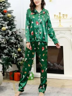 Women's Christmas Pajamas Sets Santa Claus Snowman Fashion Comfort Soft Home Xmas Daily Satin Breathable Lapel Long Sleeve Shirt Pant Button Pocket Fall Winter Green 16 Women's Christmas Pajamas Sets Santa Claus Snowman Fashion Comfort Soft Home Xmas Daily Satin Breathable Lapel Long Sleeve Shirt Pant Button Pocket Fall Winter Green -Deals The Sexy Bra Store iokgku1693467382711