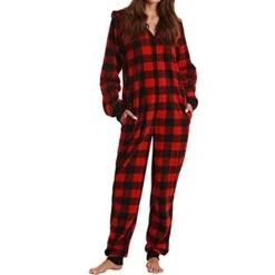 Women's Christmas Onesie Pajama Leopard Stripe Plush Casual Comfort Home Xmas Daily Bed Flannel Warm Hoodie Long Sleeve Pocket Fall Winter Black White