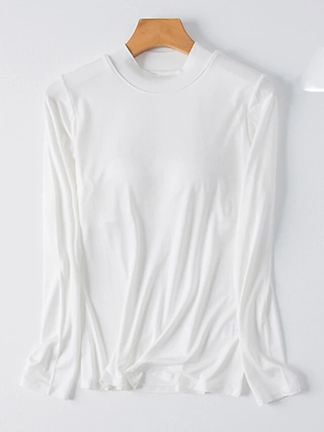 Women's Pajama Top With Chest Pads Loungewear Top Pure Color Fashion Casual Comfort Home Daily Bed Modal Breathable Crew Neck Long Sleeve Fall Winter Black White 13 Women's Pajama Top With Chest Pads Loungewear Top Pure Color Fashion Casual Comfort Home Daily Bed Modal Breathable Crew Neck Long Sleeve Fall Winter Black White - Image 13