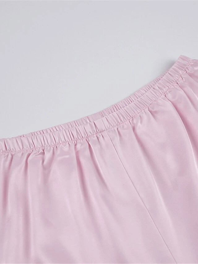 Women's Pajamas Sets Pure Color Fashion Casual Soft Wedding Party Satin Breathable Lapel Long Sleeve Shirt Pant Feather Fall Black White 13 Women's Pajamas Sets Pure Color Fashion Casual Soft Wedding Party Satin Breathable Lapel Long Sleeve Shirt Pant Feather Fall Black White - Image 13