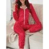 Women's Onesie Pajamas Elk Dot Warm Casual Xmas Home Christmas BedHoodie Long Sleeve Fall Winter Red