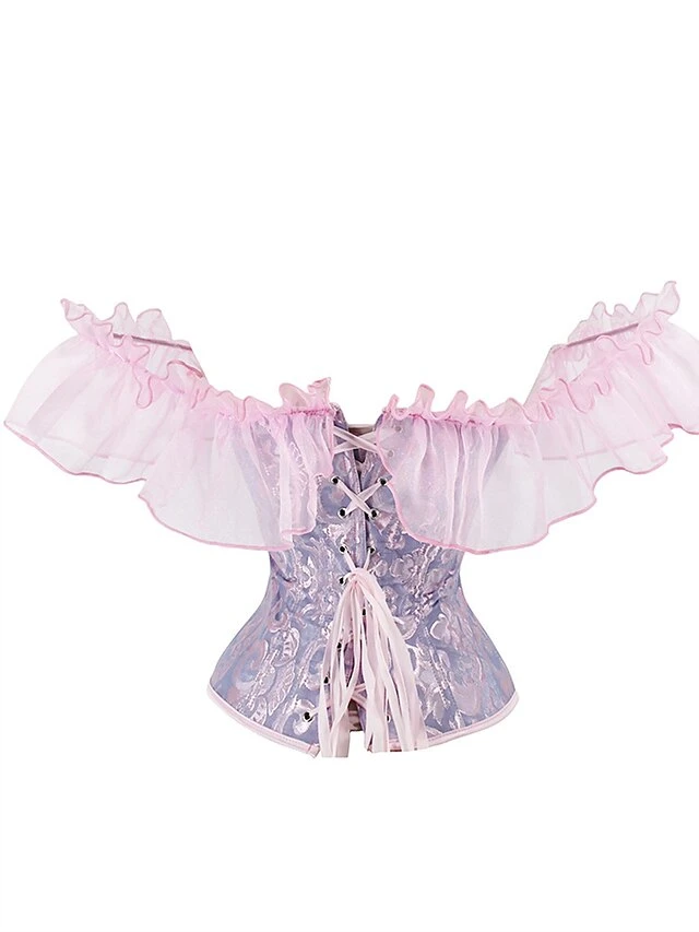 Women's Light Purple Corsets Shapewear Flower Corsets Party Christmas Wedding Party Lace Breathable Off Shoulder Short Sleeve Backless Summer Spring Black White 3 Women's Light Purple Corsets Shapewear Flower Corsets Party Christmas Wedding Party Lace Breathable Off Shoulder Short Sleeve Backless Summer Spring Black White - Image 3