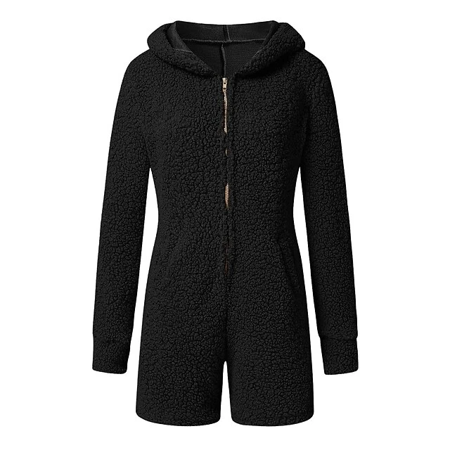 Women's Fleece Onesie Pjs Pure Color Warm Simple Plush Party Home Fleece Hoodie Long Sleeve Fall Winter Skin Powder Black 9 Women's Fleece Onesie Pjs Pure Color Warm Simple Plush Party Home Fleece Hoodie Long Sleeve Fall Winter Skin Powder Black - Image 9