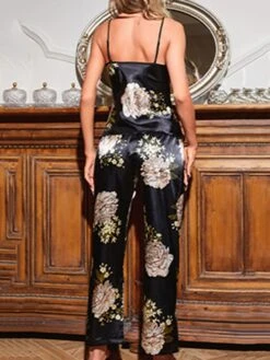 Women's Satin Striped PJ Sets Cami Top And Pants Loungewear Sets Fashion Comfort Soft Home Daily Bed Polyester Breathable Straps Sleeveless Strap Top Elastic Waist Pants Summer Spring Black Pink -Deals The Sexy Bra Store iriujf1687857793826