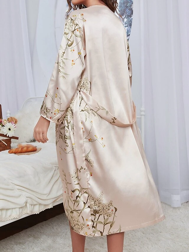 Women's Satin Silk Pajamas Sets 2 Pcs Bathrobe Nightgown Cherry Flower Fashion Hot Comfort Home Daily Bed Satin Breathable V Wire Long Sleeve Spring Summer Black Champagne 19 Women's Satin Silk Pajamas Sets 2 Pcs Bathrobe Nightgown Cherry Flower Fashion Hot Comfort Home Daily Bed Satin Breathable V Wire Long Sleeve Spring Summer Black Champagne - Image 19