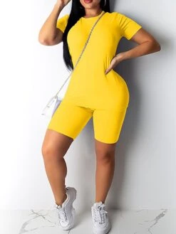 Women's Loungewear Sets Pure Color Fashion Casual Comfort Street Daily Date Polyester Breathable Crew Neck Short Sleeve Shorts Elastic Waist Summer Spring Black White -Deals The Sexy Bra Store irxvsn1688541587819