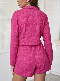 Women's Loungewear Sets Pure Color Fashion Comfort Soft Home Daily Bed Polyester Breathable Lapel Short Sleeve Pullover Shorts Fall Winter Magenta -Deals The Sexy Bra Store islnlc1693467411675