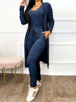 Women's Loungewear Jumpsuit Sets Pure Color Casual Comfort Soft Home Street Daily Polyester Breathable Crew Neck Pocket Fall Winter Black Blue -Deals The Sexy Bra Store isskup1695196778205
