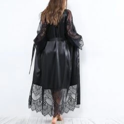 Women's Bathrobe Robes Gown Nighty Silk Kimono 1 PCS Pure Color Simple Casual Comfort Party Home Wedding Party Satin Gift V Neck Long Sleeve Lace Belt Included Summer Spring Black White 17 Women's Bathrobe Robes Gown Nighty Silk Kimono 1 PCS Pure Color Simple Casual Comfort Party Home Wedding Party Satin Gift V Neck Long Sleeve Lace Belt Included Summer Spring Black White -Deals The Sexy Bra Store iuuydb1631242603989