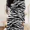 Women's Nightgown Stripe Fashion Comfort Home Daily Polyester Crew Neck Long Sleeve Pocket Fall Winter Black White