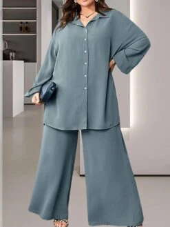 Women's Plus Size Loungewear Sets Pure Color Fashion Comfort Soft Home Daily Bed Polyester Breathable Lapel Long Sleeve Shirt Pant Button Fall Winter Blue 6 Women's Plus Size Loungewear Sets Pure Color Fashion Comfort Soft Home Daily Bed Polyester Breathable Lapel Long Sleeve Shirt Pant Button Fall Winter Blue -Deals The Sexy Bra Store iwtxag1694742376094