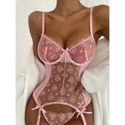 Women's Sexy Bodies Sets Heart Lovers Hot See Through Home Bed Valentine's Day Polyester Breathable Straps Sleeveless Backless Embroidery Summer Spring Pink -Deals The Sexy Bra Store ixcpyt1697161960725