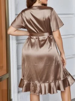 Women's Plus Size Loungewear Dress Pure Color Casual Comfort Sweet Home Daily Vacation Polyester Breathable V Wire Short Sleeve Dress Spring Summer Light Brown -Deals The Sexy Bra Store ixdtza1675748809724