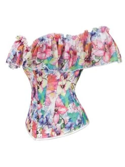 Women's Body Shaper Flower Fashion Corsets Casual Daily Date Vacation Polyester Breathable Off Shoulder Short Sleeve Adjustable Summer Spring Rainbow -Deals The Sexy Bra Store izirzz1692602339347