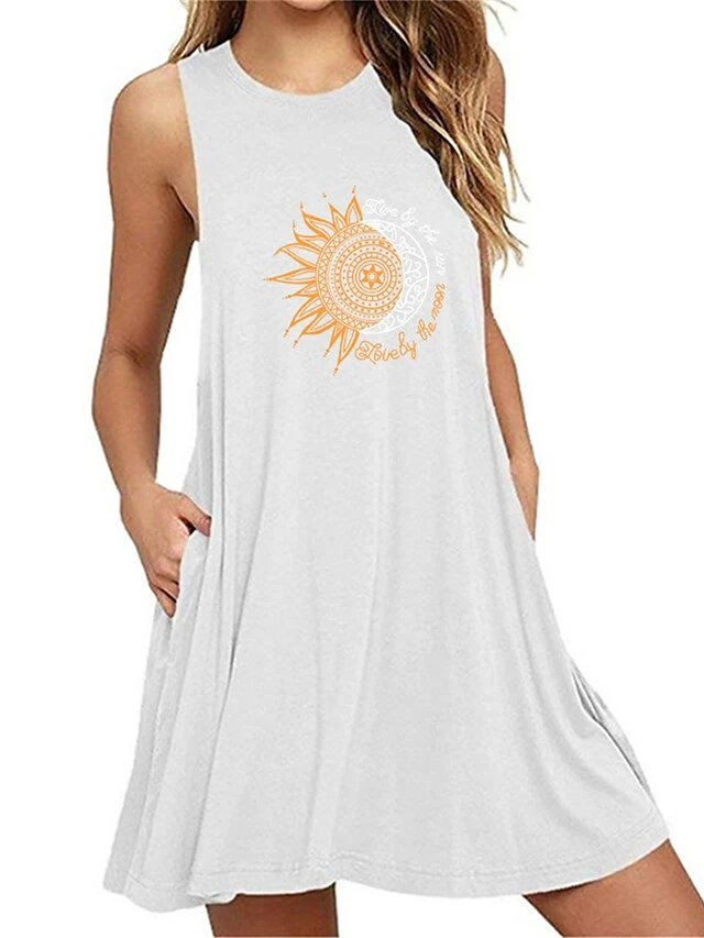 Women's Plus Size Loungewear Nightgown Nightshirt Dress Flower Basic Casual Comfort Home Daily Vacation Cotton Breathable Crew Neck Sleeveless Pocket Summer Spring Black White 3 Women's Plus Size Loungewear Nightgown Nightshirt Dress Flower Basic Casual Comfort Home Daily Vacation Cotton Breathable Crew Neck Sleeveless Pocket Summer Spring Black White - Image 3