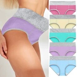 Women's Plus Size Basic Vacation Pure Color Shaping Panty Stretchy High Waist Cotton 5 Pieces Green M -Deals The Sexy Bra Store jalrrn1657610690028