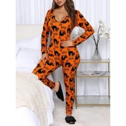 Women's Pajamas Jumpsuit Cat Ghost Retro Gothic Punk & Gothic Halloween Carnival Polyester Breathable V Wire Long Sleeve Fall Winter Black White 21 Women's Pajamas Jumpsuit Cat Ghost Retro Gothic Punk & Gothic Halloween Carnival Polyester Breathable V Wire Long Sleeve Fall Winter Black White -Deals The Sexy Bra Store jbdyjn1692257127224