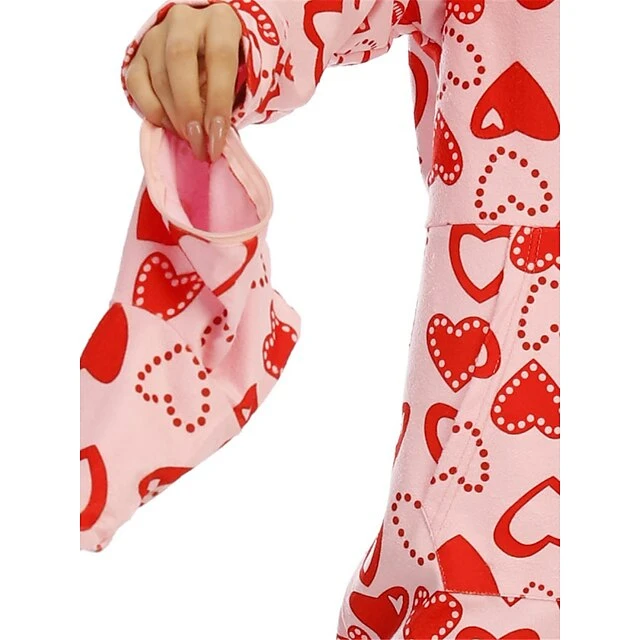 Women's Pajamas Jumpsuit Heart Warm Fashion Casual Home Xmas Daily Bed Polyester Breathable Hoodie Long Sleeve Pocket Fall Winter Pink 2 Women's Pajamas Jumpsuit Heart Warm Fashion Casual Home Xmas Daily Bed Polyester Breathable Hoodie Long Sleeve Pocket Fall Winter Pink - Image 2