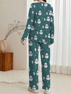 Women's Christmas Pajamas Sets Snowman Snowflake Warm Comfort Soft Home Christmas Daily Polyester Gift Crew Neck Long Sleeve T Shirt Tee Fall Winter Black Blue -Deals The Sexy Bra Store jcqdwm1697797078778