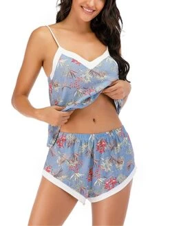 Women's Pajamas Pajama Top And Pant Sets Flower Leaves Fashion Casual Soft Home Daily Bed Lace Breathable Straps Sleeveless Strap Top Shorts Summer Spring Light Pink Yellow -Deals The Sexy Bra Store jcxguh1681464648512