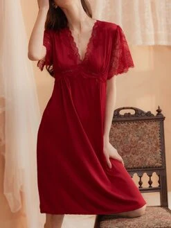 Women's Bridal Lingerie Pajamas Lace Nightgown Nightshirt Dress Pure Color Simple Casual Comfort Home Daily Bed Satin Breathable V Wire Short Sleeve Fall Winter Black White 16 Women's Bridal Lingerie Pajamas Lace Nightgown Nightshirt Dress Pure Color Simple Casual Comfort Home Daily Bed Satin Breathable V Wire Short Sleeve Fall Winter Black White -Deals The Sexy Bra Store jdujuf1696837243505
