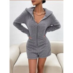 Women's Hooded Teddy Romper Pajamas Solid Warm Fashion Simple Street Daily Vacation Hoodie Long Sleeve Fall Winter Black Purple 22 Women's Hooded Teddy Romper Pajamas Solid Warm Fashion Simple Street Daily Vacation Hoodie Long Sleeve Fall Winter Black Purple -Deals The Sexy Bra Store jfcrzn1695798624248