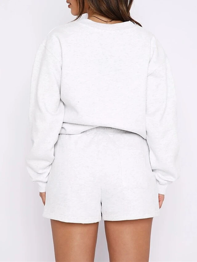 Women's Lounge Sets 2 Pcs Sweatshirt And Shorts Pure Color Fashion Casual Comfort Street Daily Date Polyester Breathable Crew Neck Long Sleeve Shorts Fall Winter Black Blue 18 Women's Lounge Sets 2 Pcs Sweatshirt And Shorts Pure Color Fashion Casual Comfort Street Daily Date Polyester Breathable Crew Neck Long Sleeve Shorts Fall Winter Black Blue - Image 18