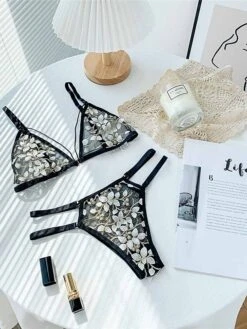 Women's Sexy Lingerie Lingerie Set Flower Lovers Hot See Through Home Bed Valentine's Day Cotton Blend Breathable Straps Sleeveless Backless Summer Spring Black White -Deals The Sexy Bra Store jfwdkt1684410574091