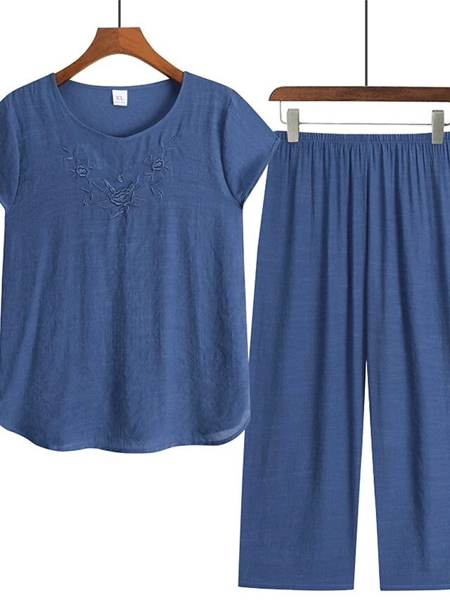 Women's 2 Piece Loungewear Sets Plus Size Pajama Pure Color Breathable Crew Neck Short Sleeve T-Shirt And Wide Leg Pants Fashion Casual Comfort Street Daily Date Summer Spring Lotus Pink Pink 4XL 4 Women's 2 Piece Loungewear Sets Plus Size Pajama Pure Color Breathable Crew Neck Short Sleeve T-Shirt And Wide Leg Pants Fashion Casual Comfort Street Daily Date Summer Spring Lotus Pink Pink 4XL - Image 4