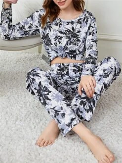 Women's Pajamas Sets Flower Fashion Casual Soft Home Daily Bed Polyester Breathable Crew Neck Long Sleeve T Shirt Tee Pant Summer Fall Black 8 Women's Pajamas Sets Flower Fashion Casual Soft Home Daily Bed Polyester Breathable Crew Neck Long Sleeve T Shirt Tee Pant Summer Fall Black -Deals The Sexy Bra Store jljbjz1691478721620