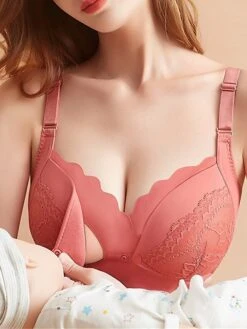 Women's Maternity Nursing Bra Pure Color Undergarments Home Daily Bed Cotton Breathable Straps Sleeveless Backless Summer Spring Pink Red