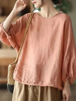 Women's Plus Size Loungewear Top Pure Color Simple Casual Comfort Home Daily Vacation Linen Breathable Crew Neck Long Sleeve Shirt Summer Spring Black Purple -Deals The Sexy Bra Store jmsqri1681275711919