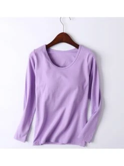 Women's Cotton Pajama Top With Chest Pads Loungewear Top Pure Color Fashion Casual Comfort Home Street Daily Cotton Breathable Crew Neck Long Sleeve Fall Winter Black Pink -Deals The Sexy Bra Store jnasqw1697774285897