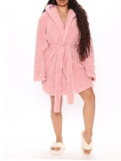Women's Plush Bathrobe Pajamas Pure Color Warm Plush Casual Home Daily Bed Flannel Warm Hoodie Long Sleeve Belt Included Fall Winter Pink 5 Women's Plush Bathrobe Pajamas Pure Color Warm Plush Casual Home Daily Bed Flannel Warm Hoodie Long Sleeve Belt Included Fall Winter Pink -Deals The Sexy Bra Store jnrpsa1695023683817