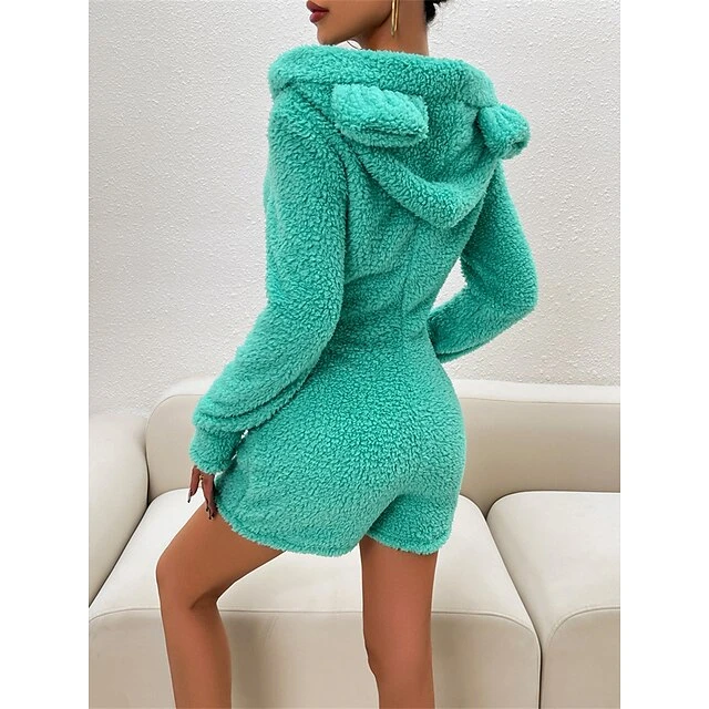 Women's Hooded Teddy Romper Pajamas Solid Warm Fashion Simple Street Daily Vacation Hoodie Long Sleeve Fall Winter Black Purple 10 Women's Hooded Teddy Romper Pajamas Solid Warm Fashion Simple Street Daily Vacation Hoodie Long Sleeve Fall Winter Black Purple - Image 10