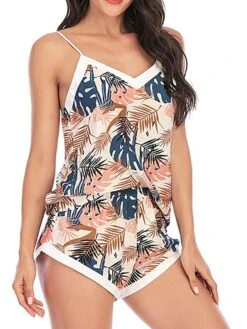 Women's Pajamas Pajama Top And Pant Sets Flower Leaves Fashion Casual Soft Home Daily Bed Lace Breathable Straps Sleeveless Strap Top Shorts Summer Spring Light Pink Yellow -Deals The Sexy Bra Store jomvbu1681464667813