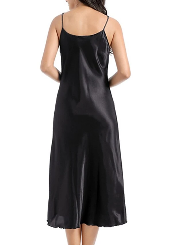 Women's Slip Lingerie Nightgown Nightshirt Dress Pure Color Simple Casual Comfort Home Daily Bed Satin Breathable Straps Sleeveless Fall Winter Black White 15 Women's Slip Lingerie Nightgown Nightshirt Dress Pure Color Simple Casual Comfort Home Daily Bed Satin Breathable Straps Sleeveless Fall Winter Black White - Image 15