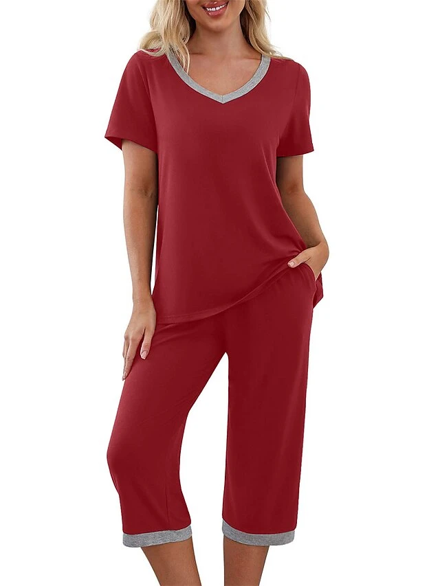 Women's Pajamas Pajama Top And Pant Sets Pure Color Casual Comfort Soft Home Daily Bed Cotton Blend Breathable V Wire Short Sleeve T Shirt Tee Elastic Waist Summer Spring White Yellow 5 Women's Pajamas Pajama Top And Pant Sets Pure Color Casual Comfort Soft Home Daily Bed Cotton Blend Breathable V Wire Short Sleeve T Shirt Tee Elastic Waist Summer Spring White Yellow - Image 5
