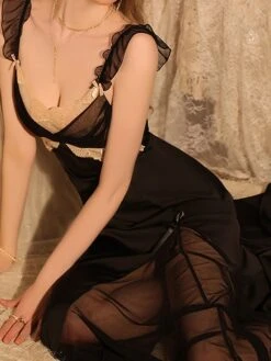 Women's Pajamas Nightgown Nightshirt Dress Pure Color Hot Comfort Sweet Home Daily Bed Satin Breathable Straps Sleeveless Backless Fall Winter Black Light Green -Deals The Sexy Bra Store jpfgru1697161952844